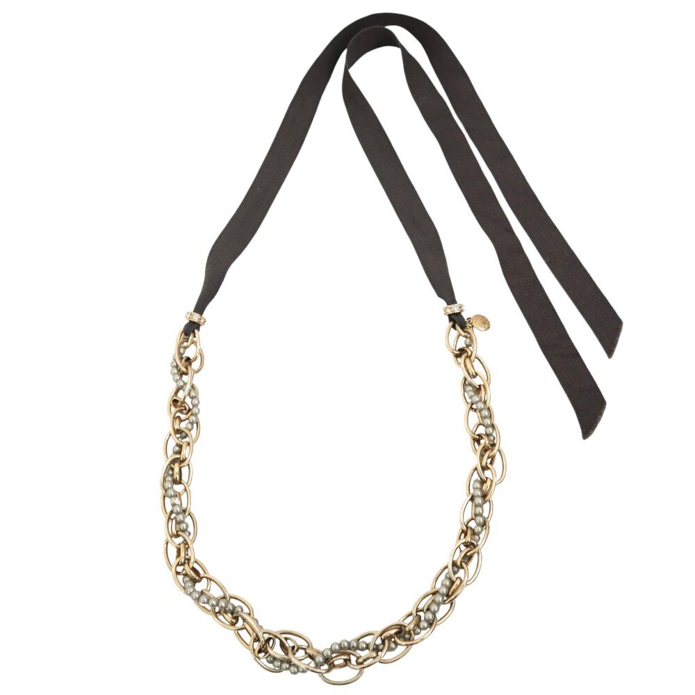 J CREW Interlaced pearl chain necklace Ribbon tie